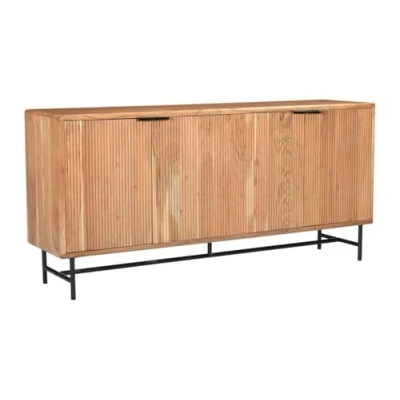 Afbeelding van Vente unique Buffetkast met 4 deurtjes van acaciahout en zwart metaal Licht naturel ALEVIA L 175 cm x H 80 D 40