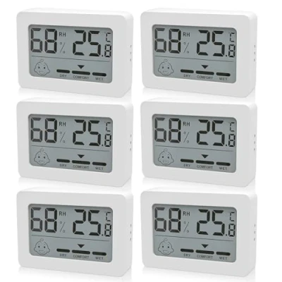 Afbeelding van Set van 6 mini hygrometer voor binnen, digitale thermometer Binnenthermometer met smiley indicator babykamer, woonkamer, slaapkamer, kantoor Wit