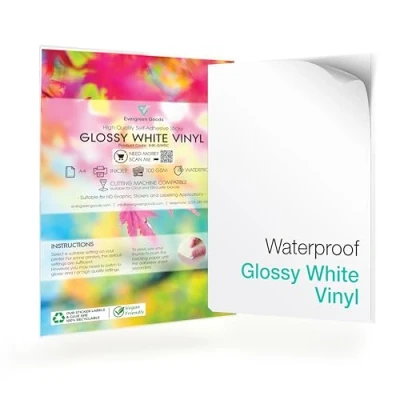 Afbeelding van Evergreen Goods™ 20 vellen premium waterbestendig A4 glanzend wit vinyl zelfklevend papier, bedrukbare zelfklevende geschikt voor inkjet en laserprinters