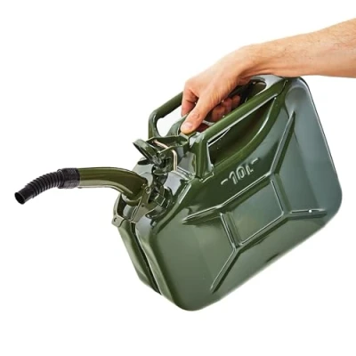 Afbeelding van BW© Metalen jerrycan voor brandstof, 10 liter, met schenktuit, olijfgroen, RAL 6003, TÜV getest en VN goedkeuring, Made in Europe