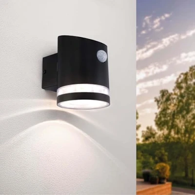 Afbeelding van Ledvion Wandlamp, Buitenlamp Met Beweginssensor, Buiten Verlichting, Solar Tuinverlichting, LED Lamp, Sfeerlicht, Elara, 3000K, IP44, Zwarte Lamp