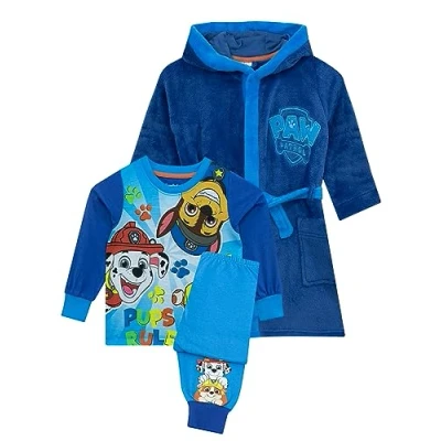 Afbeelding van pyjama en kamerjas van Paw Patrol Rubble, Marshall, Chase badjas voor jongens, Blauw