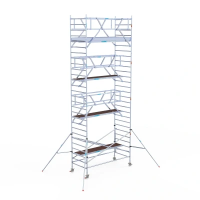 Afbeelding van Professionele alu rolsteiger 1.35x3.05x9.20m werkhoogte incl. dubbele voorloopleuning carbon