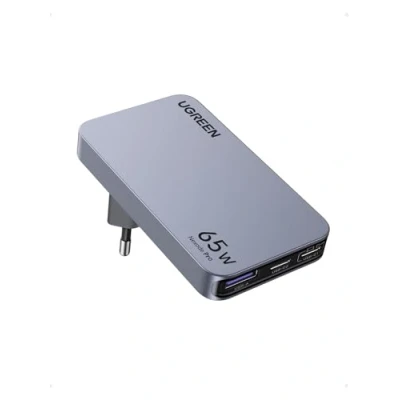 Afbeelding van UGREEN Nexode Pro 65 W oplader USB C voor reizen, 3 poorten, ultradun, internationale adapter met EU stekkers, VS, snel opladen, compatibel MacBook Air iPad iPhone 16 Plus Max Galaxy S24