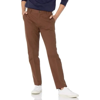 Image de Amazon Essentials Pantalon chino à coupe cintrée, infroissable devant plat pour homme, marron, 101,6 x 81,3 cm (l L)