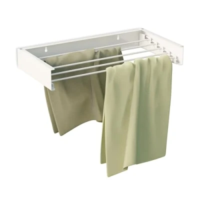 Afbeelding van Relaxdays wanddroogrek inklapbaar wasdroogrek muur 5 stangen hangend metaal wit