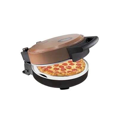 Afbeelding van Bestron Turbo pizzaoven voor pizza&#039;s in 5 10 minuten, elektrische met echte maximumtemperatuur van 320C, inclusief pizzasteen en 2 grote houten spatels, Copper Collection, kleur: