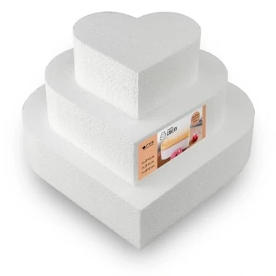 Afbeelding van Styropor A3997913 3 delige set taarten in hartvorm wit 5 cm 10 15 20