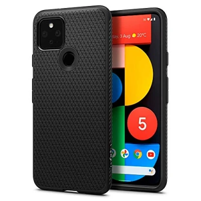 Afbeelding van Spigen Liquid Air Compatibel met Google Pixel 5 hoesje, Stijlvol patroonontwerp siliconen gsm hoesje luchtkussen beschermhoes cover case Schwarz ACS01896