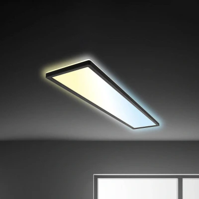 Afbeelding van Briloner Tava LED Plafondlamp 98cm 7533015 Dimbaar Afstandsbediening Nachtlamp functie Indirect licht Vlak 98 x 20 3 cm Zwart