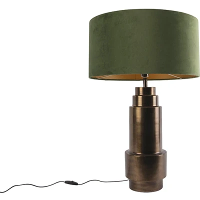Afbeelding van QAZQA Art deco tafellamp brons velours kap groen met goud 50 cm