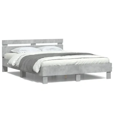 Afbeelding van vidaXL Bedframe met hoofdeinde en LED betongrijs 150x200 cm