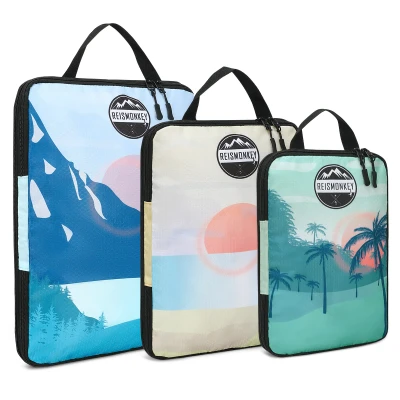 Afbeelding van Packing Cubes Compress It Backpack en Koffer organizer 3 delig met print