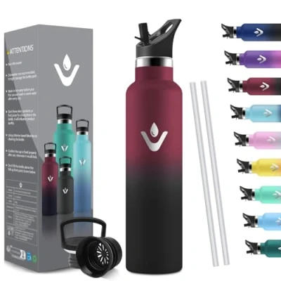 Image de HoneyHolly Bouteille Isotherme 1L, étanche sans BPA, Gourde Isotherme, Double Paroi, Bouteille, 18/8 Acier Inoxydable, INOX, avec Paille, d&#039;eau pour Sport, Randonnée, École, Bureau