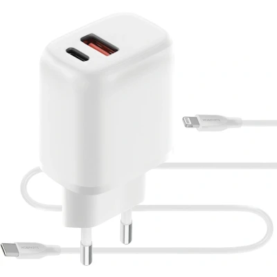 Afbeelding van Mobiparts Wall Charger Dual USB C/USB A with Lightning Cable White