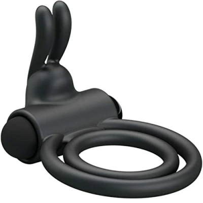Afbeelding van Pretty Love Osmond Cockring Dubbele Ring met Vibrerende Rabbit Waterbestendig Siliconen Zwart