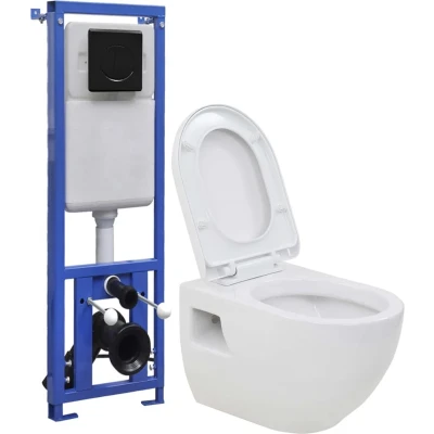 Afbeelding van VidaXL Hangend toilet met hoge verbogen stortbak keramiek