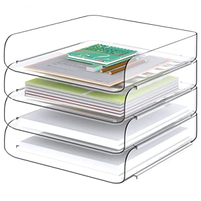 Afbeelding van Tomorotec Brievenbakset voor op kantoor, DIN A4, stapelbaar, transparante PET, documentorganizer, boekopbergstandaard, zijlading, antislip houder en