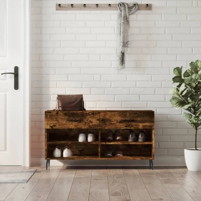Afbeelding van Schoenenbank 102x35x55 cm bewerkt hout gerookt eikenkleurig