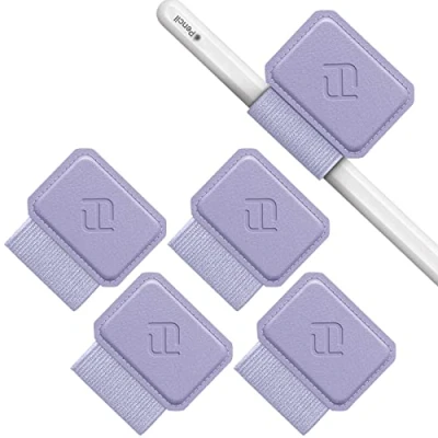 Afbeelding van Fintie Set van 4 zelfklevende pennenhouders voor Apple Pencil en styluspen, elastisch kunstleer notitieboek, kalender, tablet, map, paars