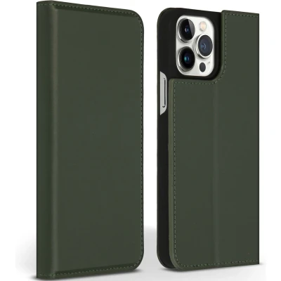 Afbeelding van Accezz Hoesje Geschikt voor iPhone 13 Pro Max Met Pasjeshouder Premium Leather Slim Bookcase Groen