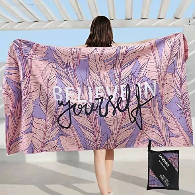 Afbeelding van Microvezel handdoeken, zandvrij, sneldrogend en licht strandzeil. Perfect voor op het strand, grote badhanddoek de rijst, sauna, 160 x 80 cm