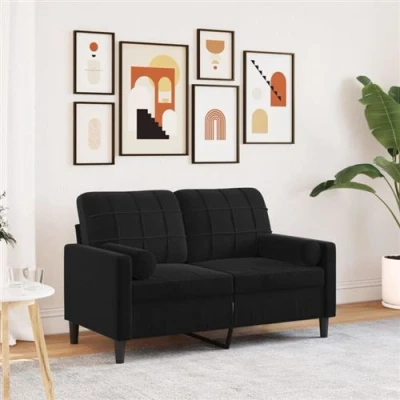 Image de vidaXL Canapé 2 places avec oreillers décoratifs noir 120 cm velours3278214