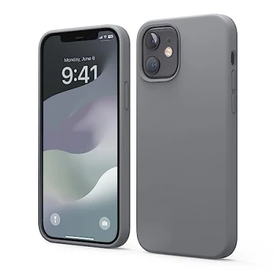Afbeelding van elago Hoesjes van vloeibare siliconen compatibel met iPhone 12 en Pro (6,1 inch) gemaakt premium siliconen, volledige bescherming, schokbestendig 3 structuur case voor / (donkergrijs)