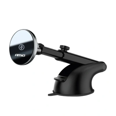 Afbeelding van AMiO Magnetische Telefoonhouder met 15W Qi Draadloze Oplader en MagSafe Verstelbare Arm Zuignap Zwart