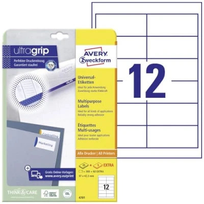 Afbeelding van Etiket Avery Zweckform 4781 97x42.3mm wit 300stuks