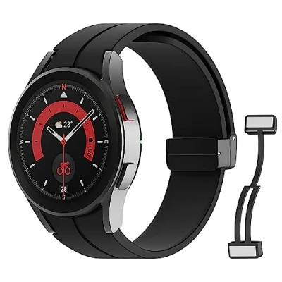 Afbeelding van MoKo Siliconen reservearmband met magnetische gesp, compatibel Samsung Galaxy Watch 6/5/4 40 mm/44 mm, 5 Classic 43 mm/47 4 Pro 45 6 42 mm/46 zwart