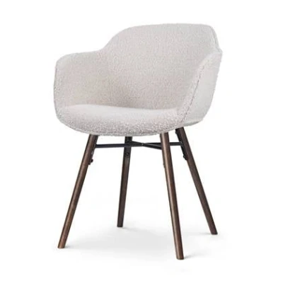 Afbeelding van Nolon Nena Mare Eetkamerstoel Bouclé Beige Armleuning Walnoot