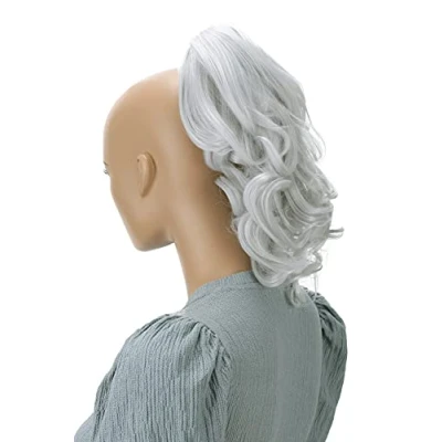 Afbeelding van Prettyshop H127 paardenstaart om vast te klikken, gegolfd, met vlinderclip, hittebestendig, 35,6 cm, grijs