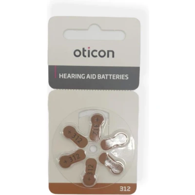 Afbeelding van Oticon hoortoestel batterij type P312 Bruine sticker 2 kaartjes 12 batterijen