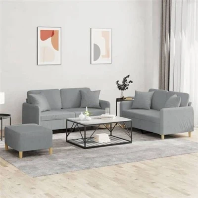 Afbeelding van vidaXL 3 delige Loungeset met kussens stof lichtgrijs