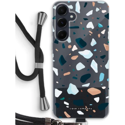 Afbeelding van Case Company® hoesje met Koord geschikt voor Samsung Galaxy A55 Terrazzo N13 Telefoonhoesje Zwart Bescherming aan alle Kanten en Over de Schermrand