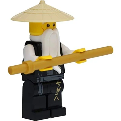 Afbeelding van LEGO Ninjago Sensei Wu figuur in zwarte jurk met wapens (Legacy)