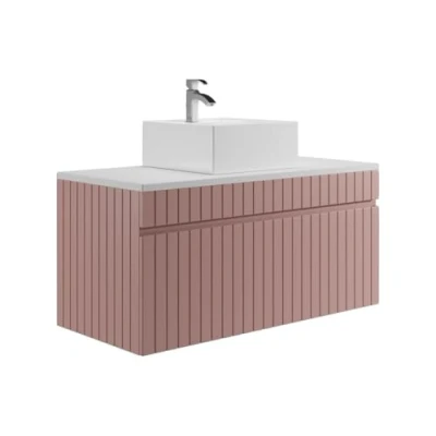 Afbeelding van Vente unique Roze gestreept hangmeubel voor badkamer met opbouwwastafel 100 cm SATARA L x H 46 D