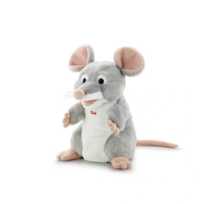 Afbeelding van Trudi Puppets Handpop Muis 26 cm Hoge kwaliteit pluche knuffel Knuffeldier voor jongens en meisjes Grijs 17x26x15 maat S