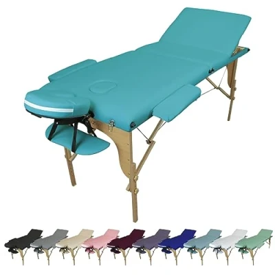 Afbeelding van Vivezen Massagetafel, inklapbaar, 3 zones van hout, met Reiki plaat + accessoires en transporttas 10 kleuren