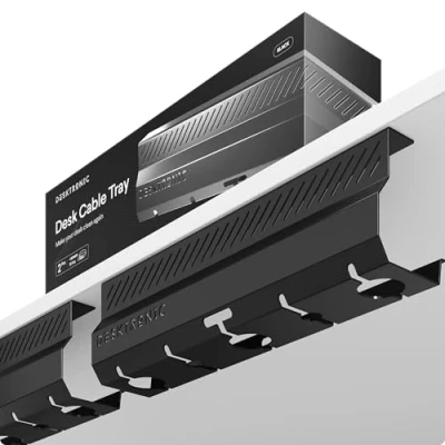 Afbeelding van 2 stuks roestvrijstalen bureaukabelgoot met 5 kabeluitsparingen, kabelorganizer, eenvoudig te installeren, bureaukabelhouder Desktronic
