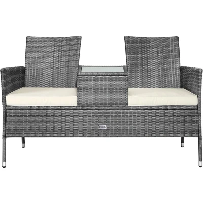 Afbeelding van Casaria Polyrattan Tuinbank Incl. Tafel &amp; Kussens 7 cm Grijs