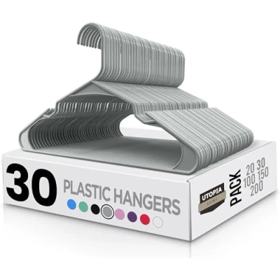 Afbeelding van Utopia Home kleerhangers van stevig kunststof (42 cm breed) hoogwaardig vilt voor kasten duurzaam, antislip, gevoelige kleding (grijs, 30)