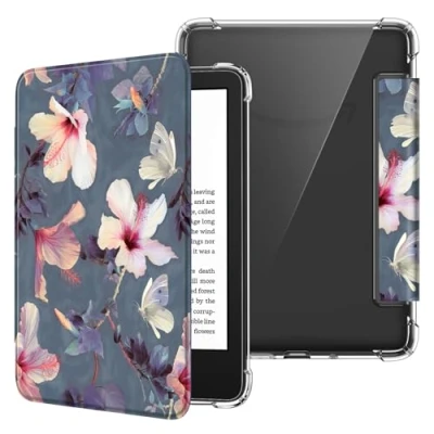 Afbeelding van Fintie Étui pour Kindle 6&quot; (11e génération) 2024/2022, étui de protection en TPU souple transparent avec mise veille/réveil automatique Basic 2024 6 pouces, hibiscus fleurs