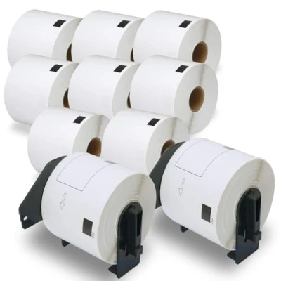 Afbeelding van BETCKEY Compatible with Brother DK 11202 62mm x 100mm Shipping Labels, 10 Rolls +2 Reusable holder frames for QL1050 QL1060N QL500 QL550 QL560 QL570 QL600 QL700 QL710W QL720NW QL 1100