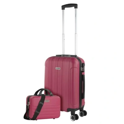 Afbeelding van Itaca 771150 Set van stevige reiskoffers voor cabine, middelgroot en groot, met 4 wielen, ABS, plus tas, handbagage, comfortabel licht, reizen low cost maatschappijen, aardbei, 55 cm + 35