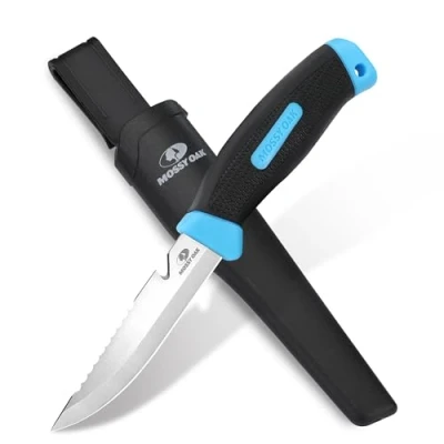 Afbeelding van Mossy Oak Mes met vast lemmet van 220 mm, buitenmes gekartelde tanden en etui, perfect voor kamperen, wandelen
