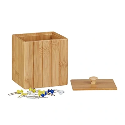 Afbeelding van Relaxdays opbergbox met deksel kleine houten kistje voorraadbox kist bamboe hout