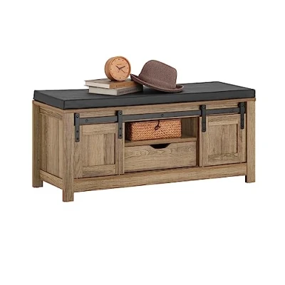 Afbeelding van SoBuy Schoenenbank, schoenenkast, entreekast, schoenenopslag, met schuifdeur en lade, 100 x 35 46 cm, FSR118 BR