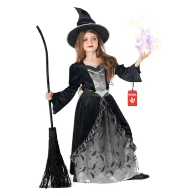 Afbeelding van Morph heksenkostuum voor meisjes, grijs, heks kostuum heksenkostuum, kinderen, Halloween kostuum, maat XL
